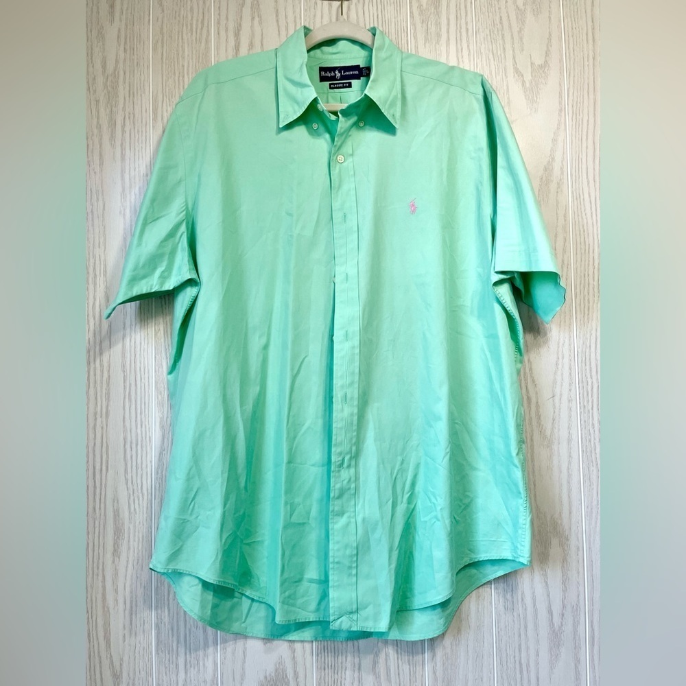 POLO RALPH LAUREN Classic Fit Cotton Short-Sleeved Shirt Golf Green Size L EUC